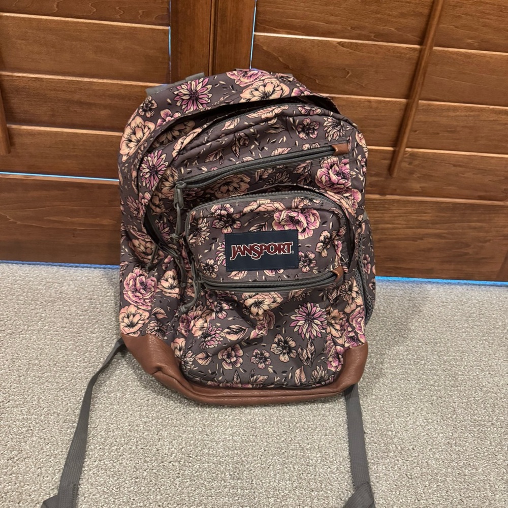 JanSport dark grey Student Backpack with Pink/purple Accents. Great backpack.